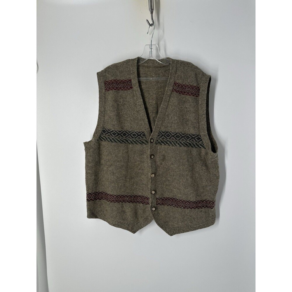 Vintage Eddie Bauer Men's L Wool Button Sweater Vest Aztec Western Grandpacore - Picture 9 of 9